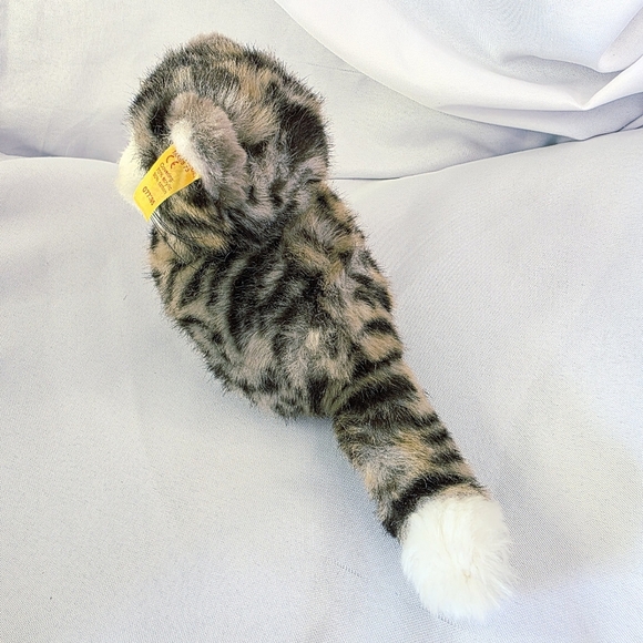 Steiff Snuffi Tabby Cat Plush Button Tag Green Eyes Bow Ribbon 6.5 Inch 077395 - Picture 6 of 10